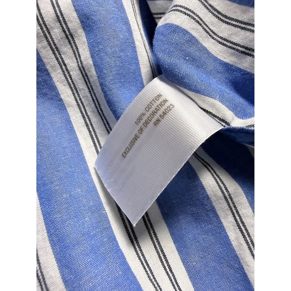 Old Navy Boys XL Blue White Striped Long Sleeve Button Down Shirt Lion